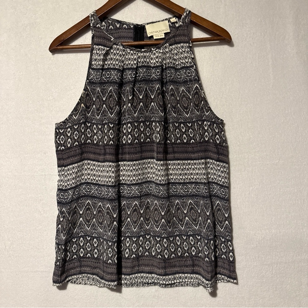 Cynthia Rowley Graphic Black and White Silk Halter Tank Top XL